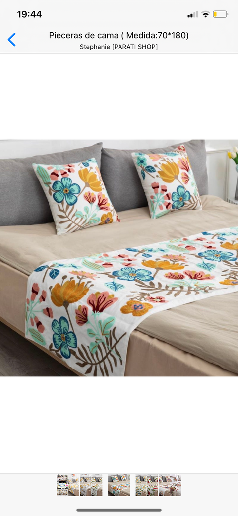 Set de Piecera bordada king Tulipán + 2 Cojínes